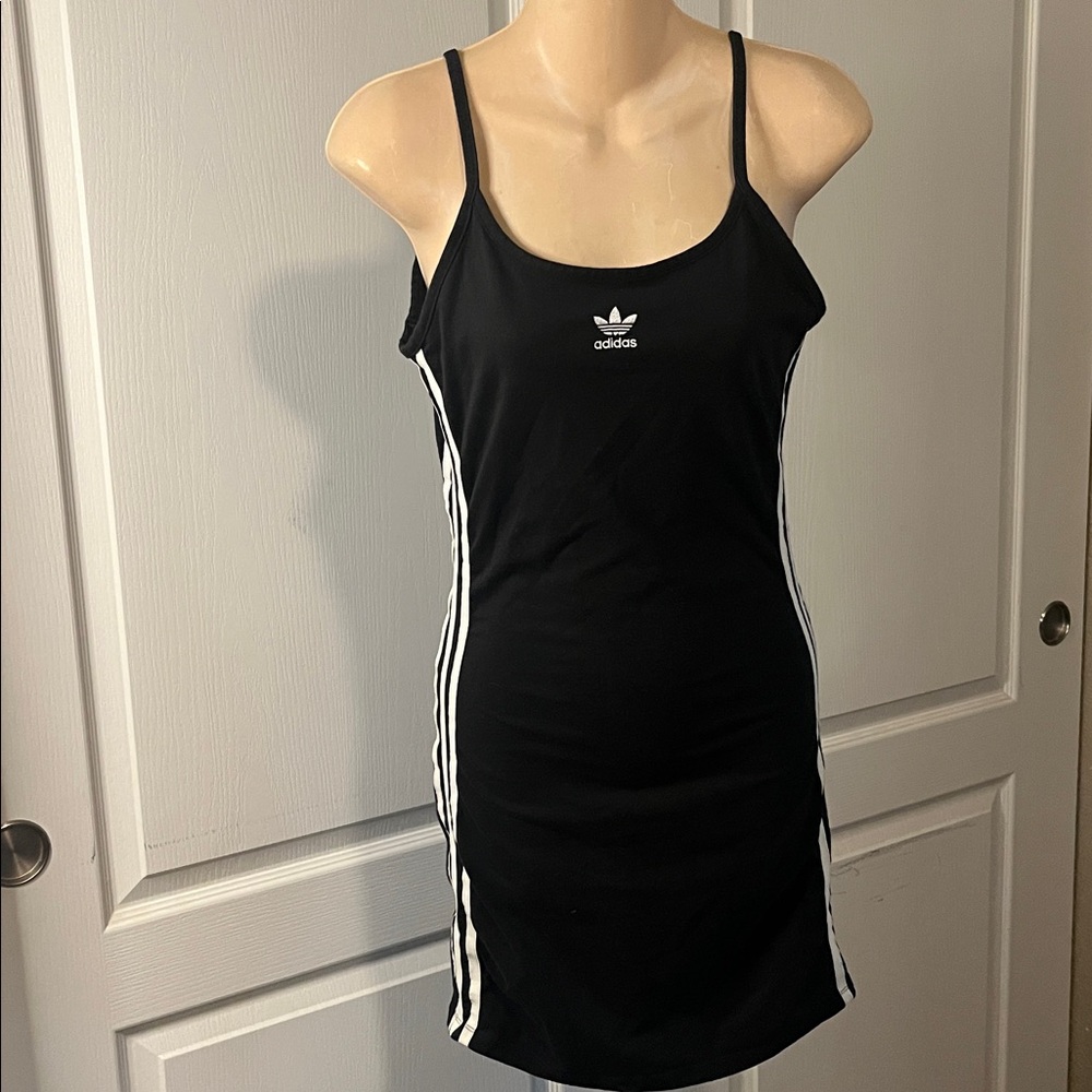 Adidas Spaghetti Strap Round Neckline Dress with 3-Stripes down Sides Sz S